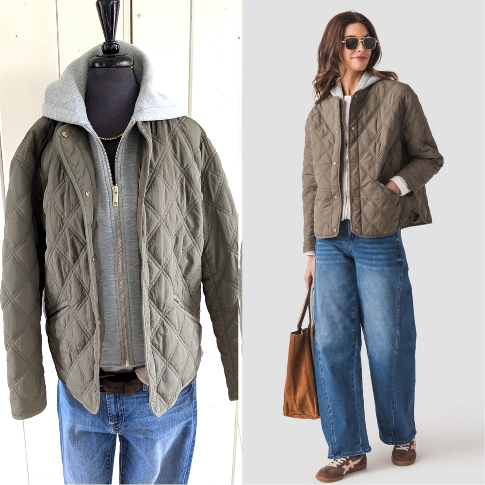 Zara Quilted Bomber Jacket with Hooded Insert sz S NWOT